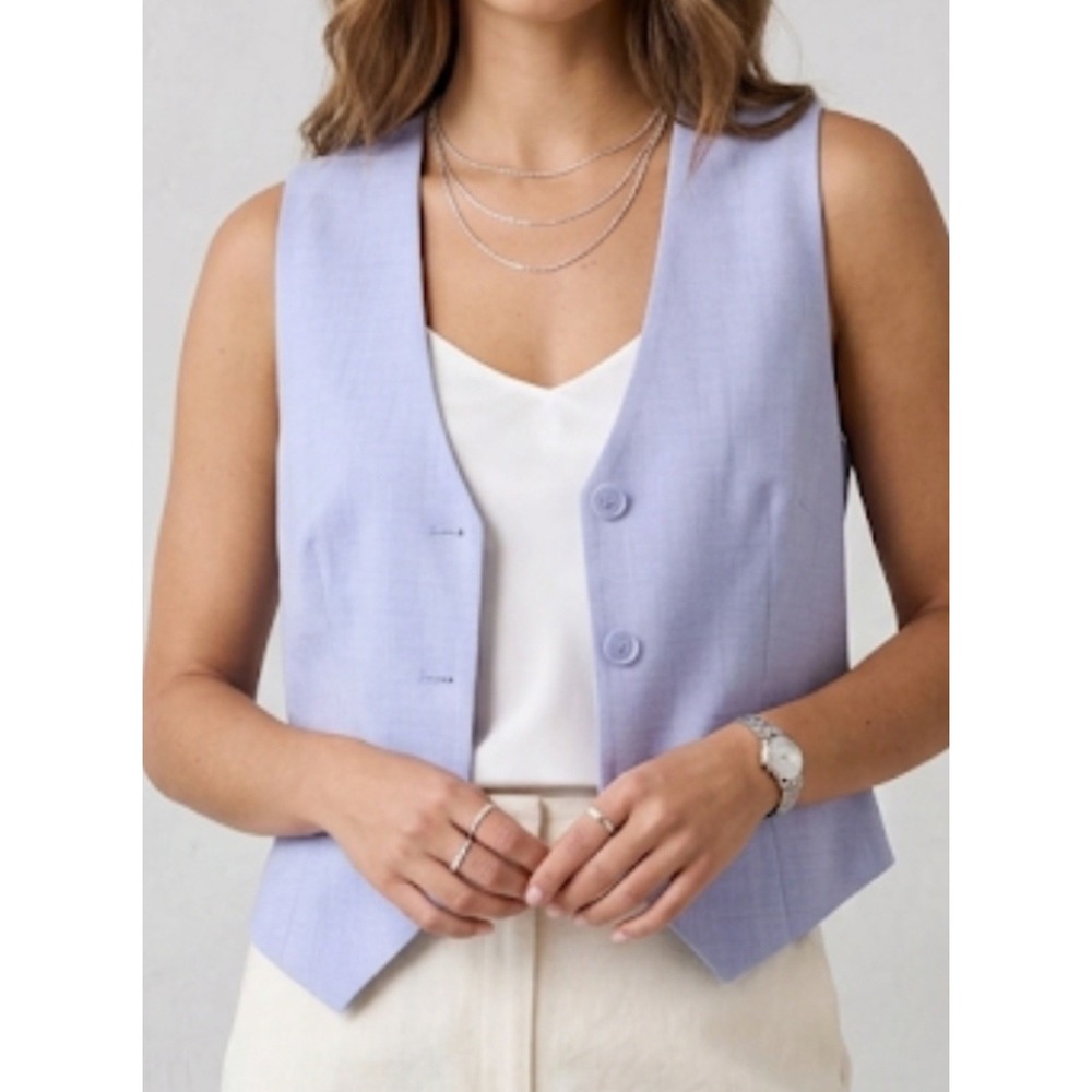Gemma + Jane Women's Blue V-Neck Button-Front Suit Vest Size L NWT